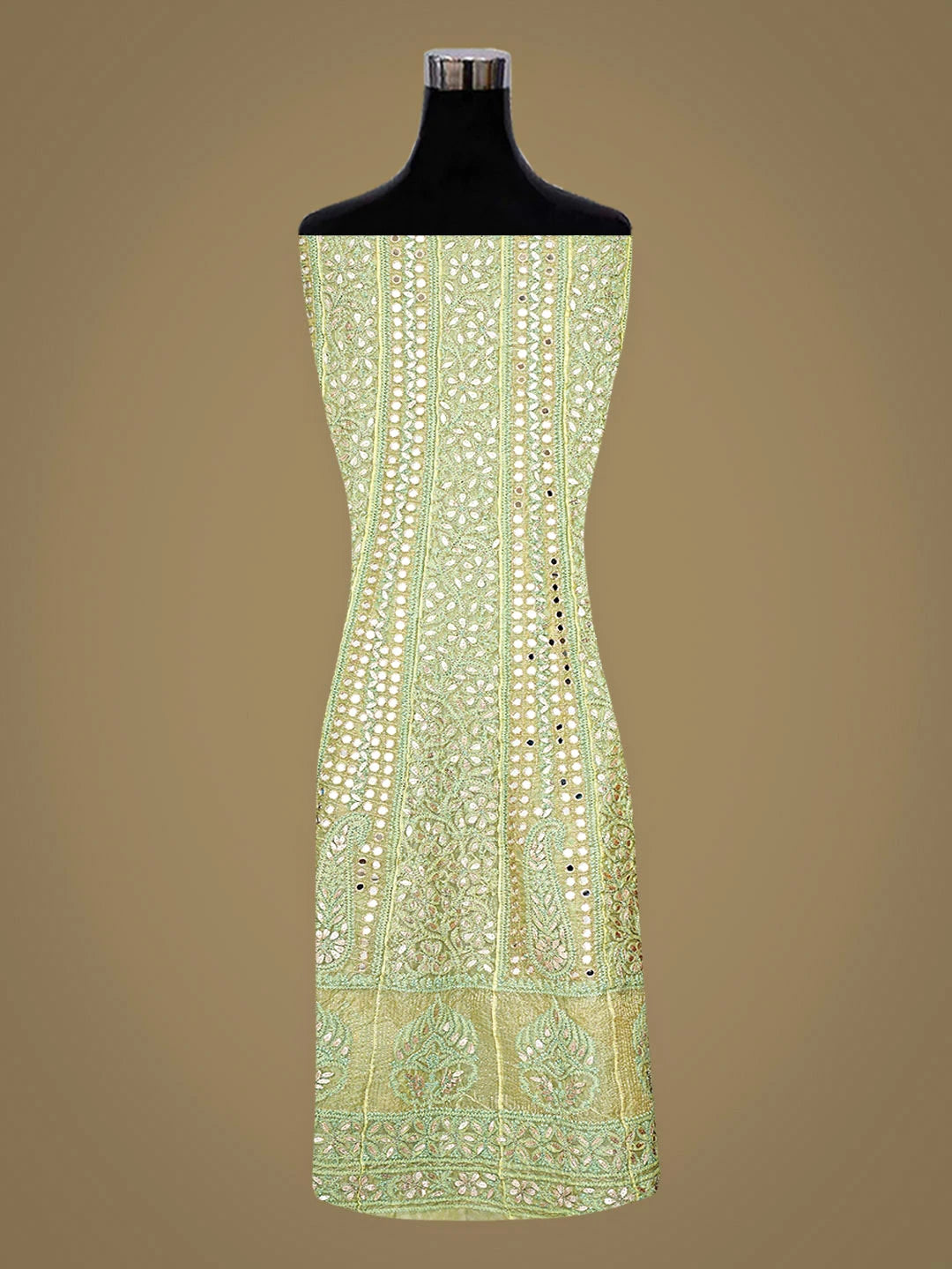 Ada Hand Embroidered Green Organza Lucknowi Chikankari Semi-Stitched Anarkali Kurta Dupatta Set With Gota Patti Work 01A897624