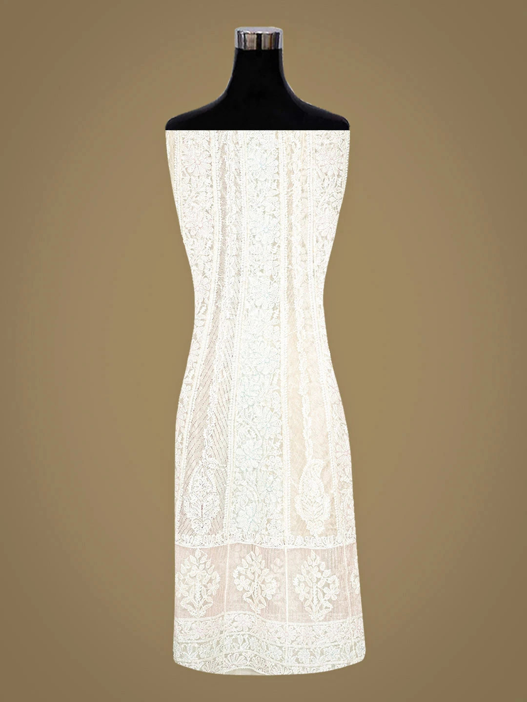 Ada Hand Embroidered White Organza Lucknowi Chikankari Semi-Stitched Anarkali Kurta Dupatta Set With Cutdana Work 01A912455