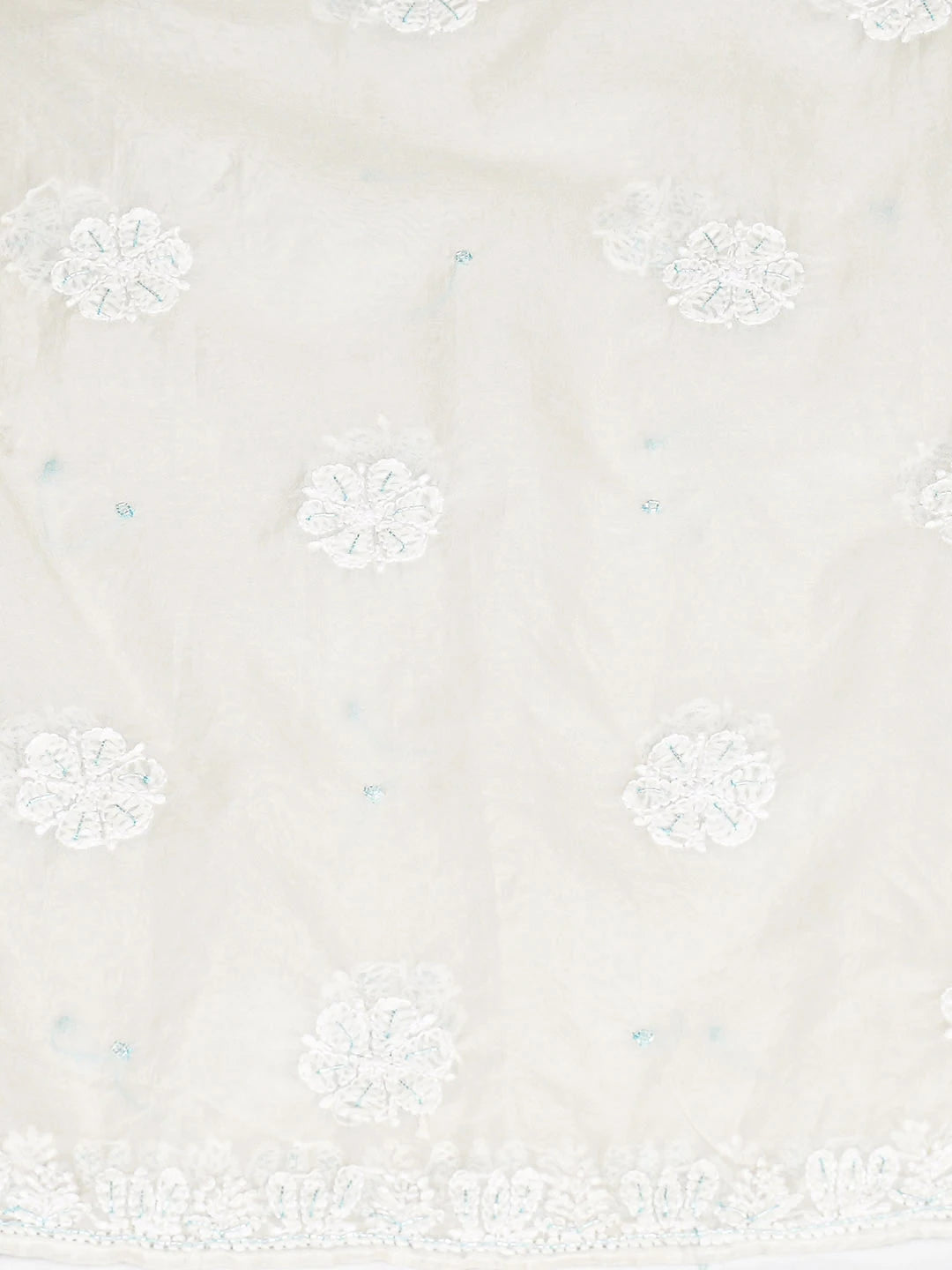 Ada Hand Embroidered White Organza Lucknowi Chikankari Semi-Stitched Anarkali Kurta Dupatta Set With Cutdana Work 01A912455