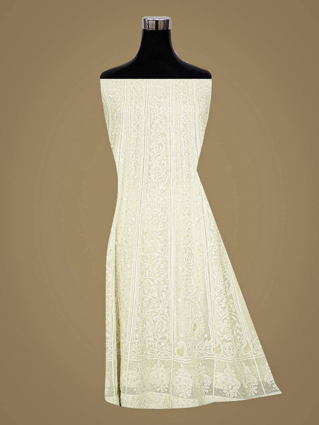 Ada Hand Embroidered Sea Green Viscose Georgette Lucknowi Chikankari Semi-Stitched Anarkali Kurta Dupatta Set With Cutdana Work 01A865000