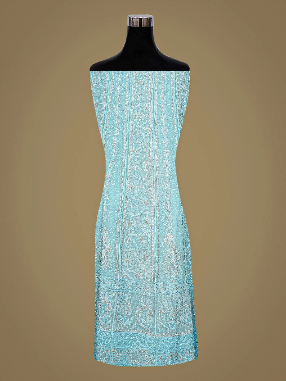 Ada Hand Embroidered Blue Viscose Georgette Lucknowi Chikankari Semi-Stitched Anarkali Kurta Dupatta Set With Cutdana Work 01A785001