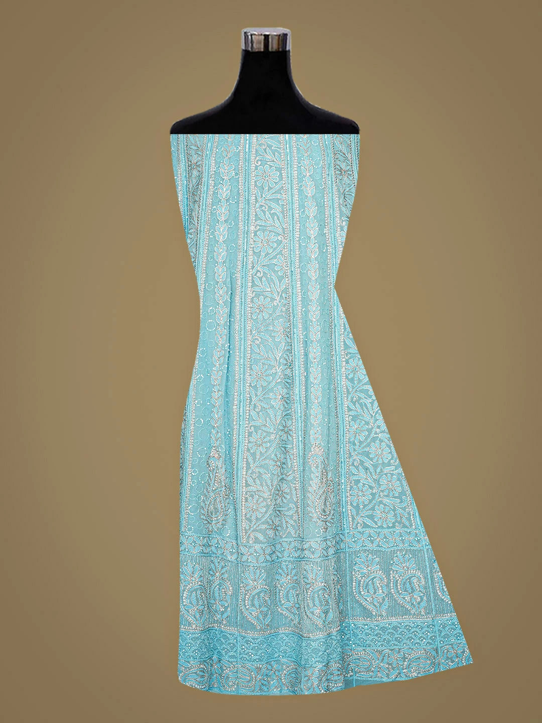 Ada Hand Embroidered Blue Viscose Georgette Lucknowi Chikankari Semi-Stitched Anarkali Kurta Dupatta Set With Cutdana Work 01A785001