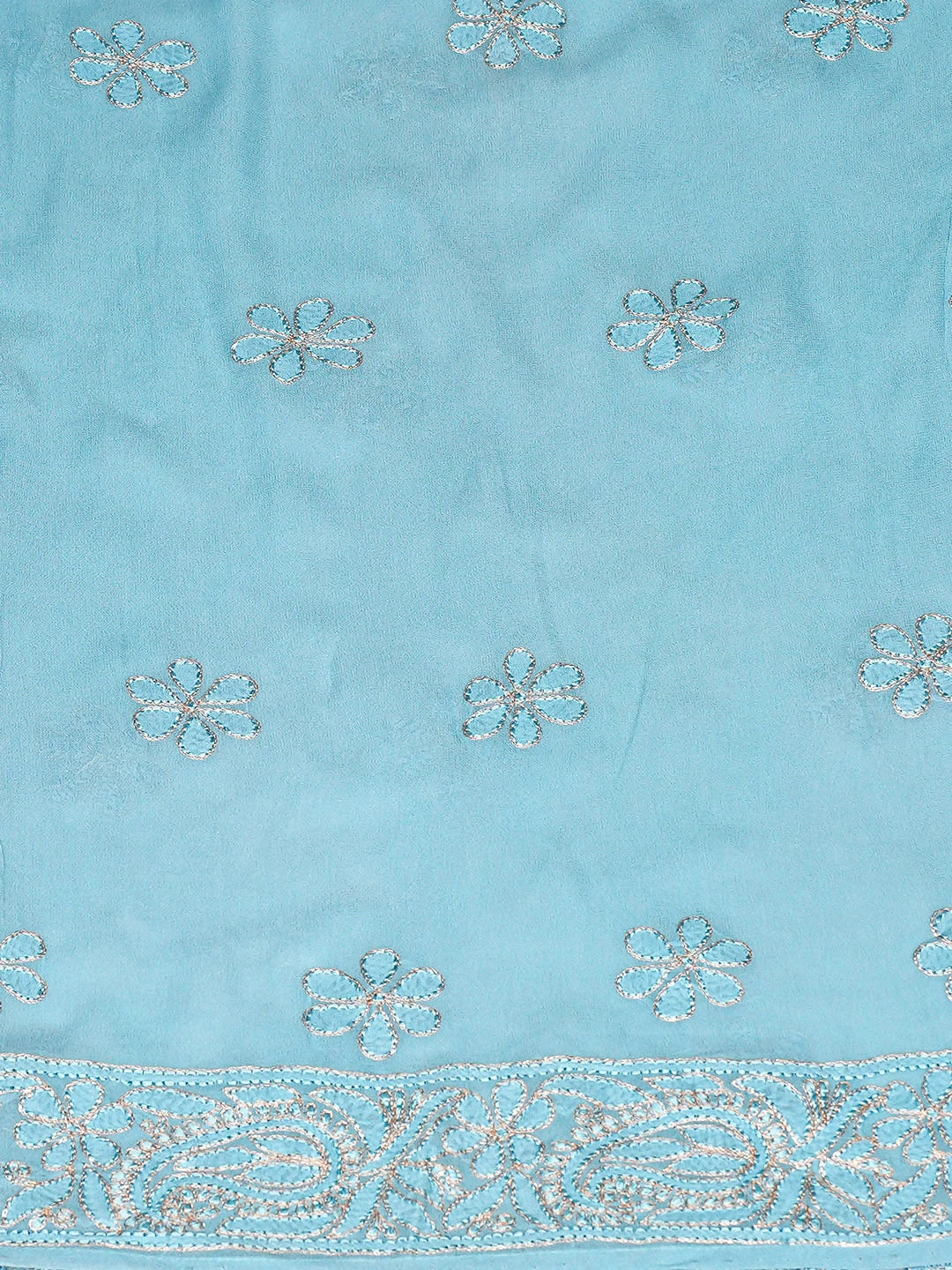 Ada Hand Embroidered Blue Viscose Georgette Lucknowi Chikankari Semi-Stitched Anarkali Kurta Dupatta Set With Cutdana Work 01A785001