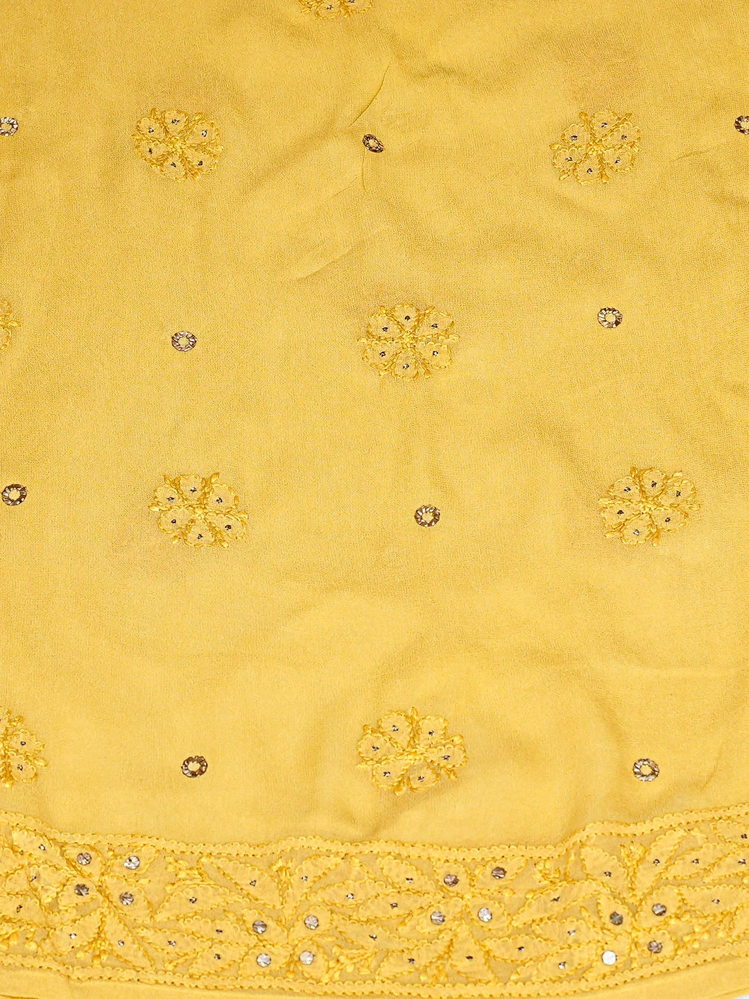 Ada Hand Embroidered Mustard Viscose Georgette Lucknowi Chikankari Semi-Stitched Anarkali Kurta Dupatta Set With Muqaish/Mukaish Work 01A793043