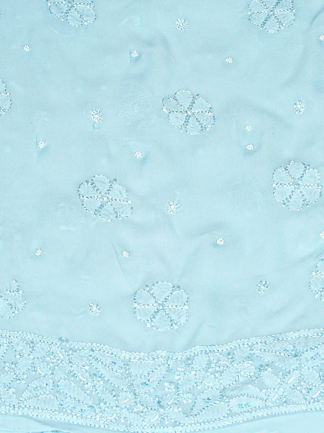Ada Hand Embroidered Blue Viscose Georgette Lucknowi Chikankari Semi-Stitched Anarkali Kurta Dupatta Set With Cutdana Work 01A901433