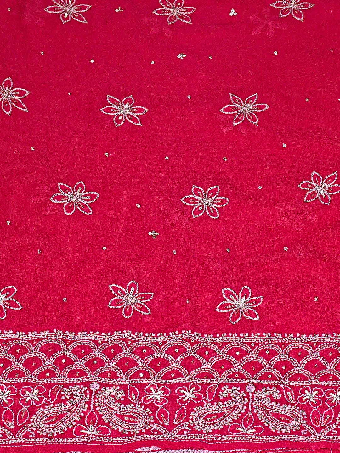 Ada Hand Embroidered Red Pure Georgette Lucknowi Chikankari Semi-Stitched Anarkali Kurta Dupatta Set With Cutdana Work 01A745457