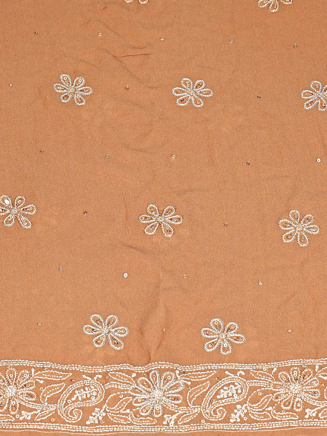 Ada Hand Embroidered Brown Pure Georgette Lucknowi Chikankari Semi-Stitched Anarkali Kurta Dupatta Set With Cutdana Work 01A700255