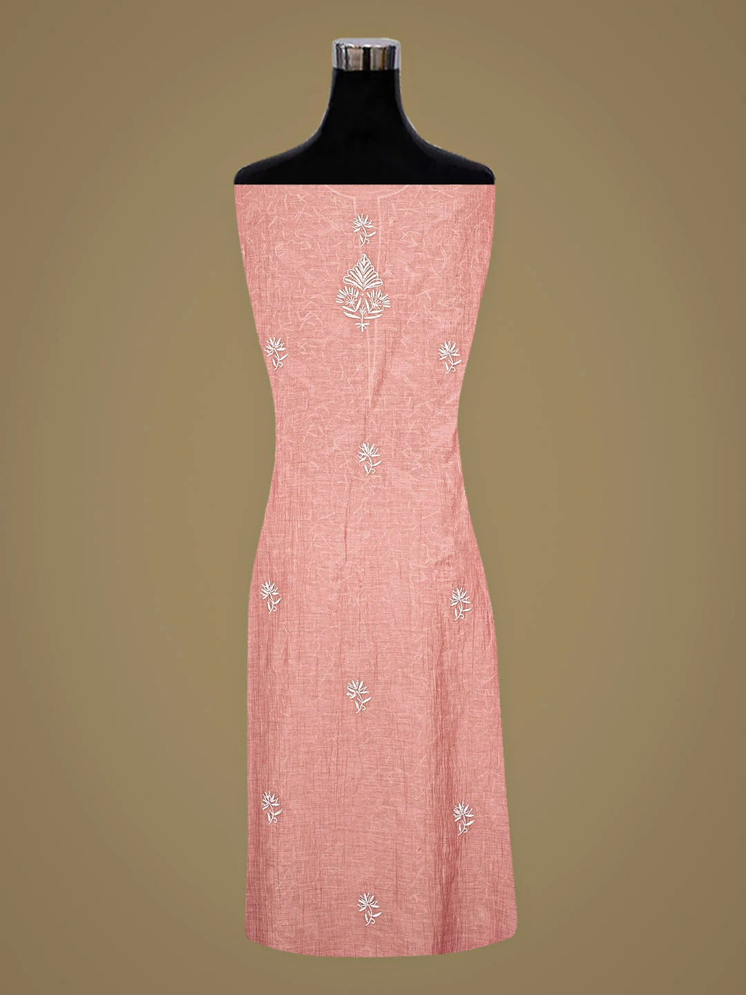 Ada Hand Embroidered Dusty Peach Chanderi Lucknowi Chikankari Unstitched Kurta Dupatta Set With Cutdana Work 01A818458