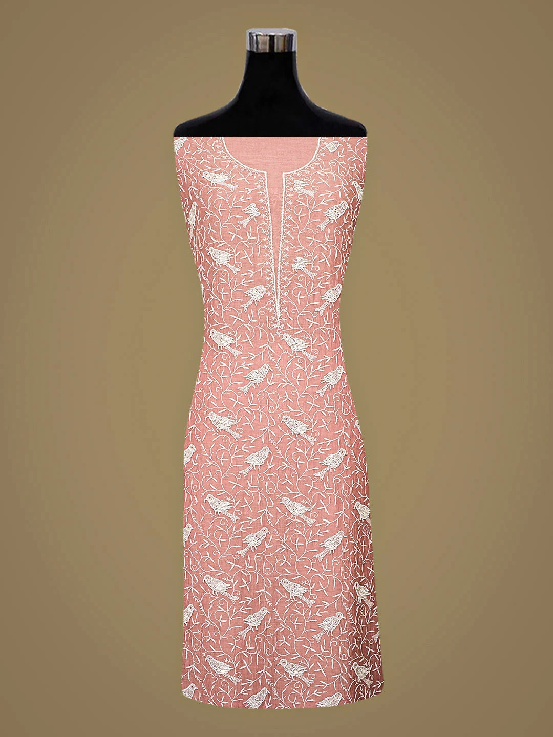 Ada Hand Embroidered Dusty Peach Chanderi Lucknowi Chikankari Unstitched Kurta Dupatta Set With Cutdana Work 01A818458