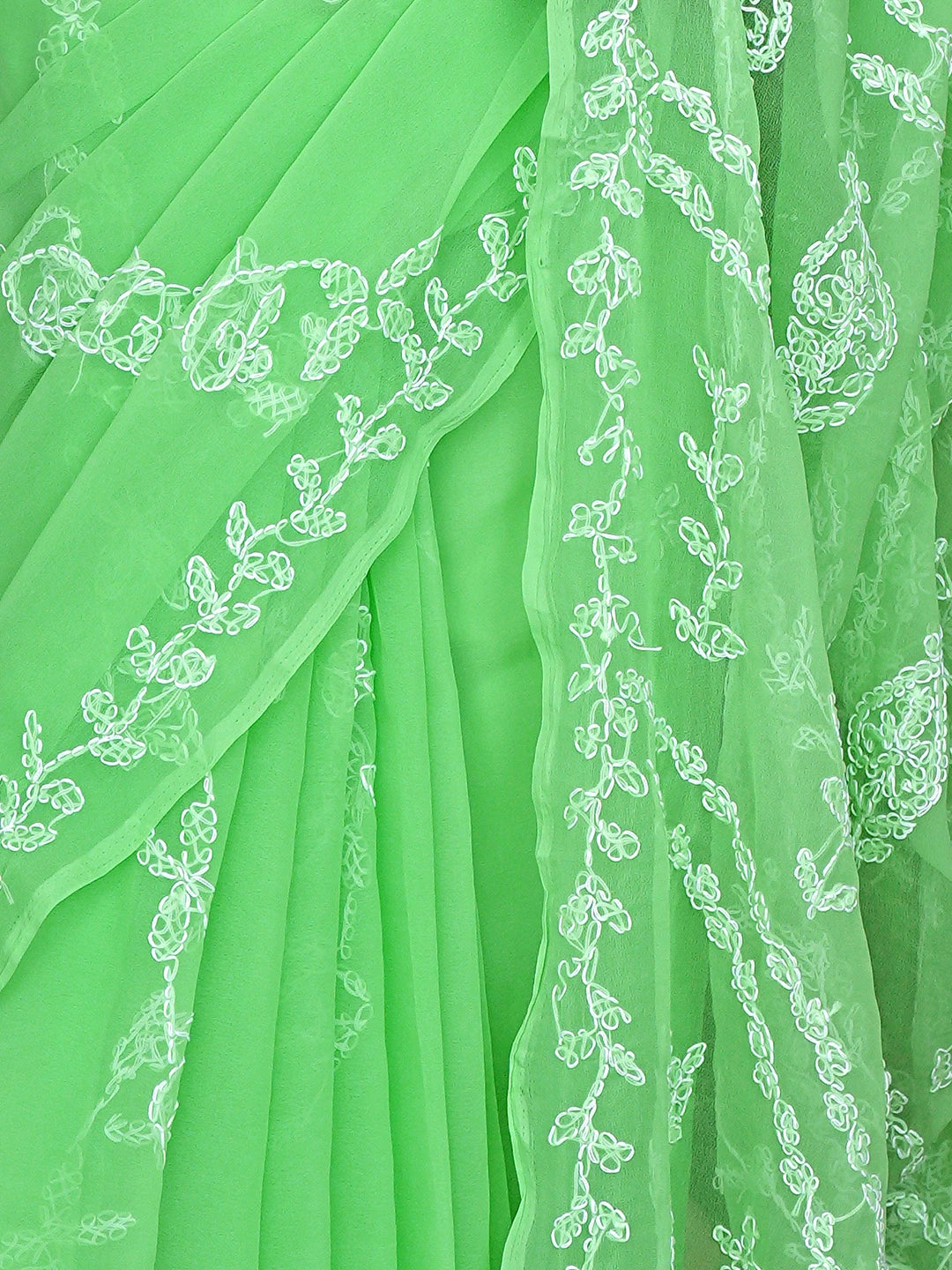Ada Hand Embroidered Green Georgette Lucknowi Chikankari Saree and Blouse 01A916546