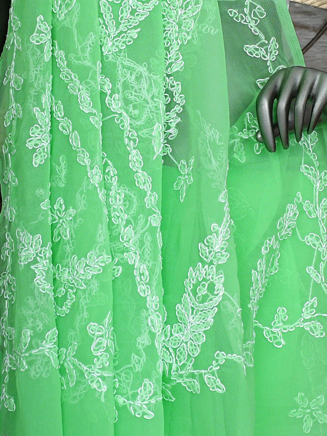 Ada Hand Embroidered Green Georgette Lucknowi Chikankari Saree and Blouse 01A916546