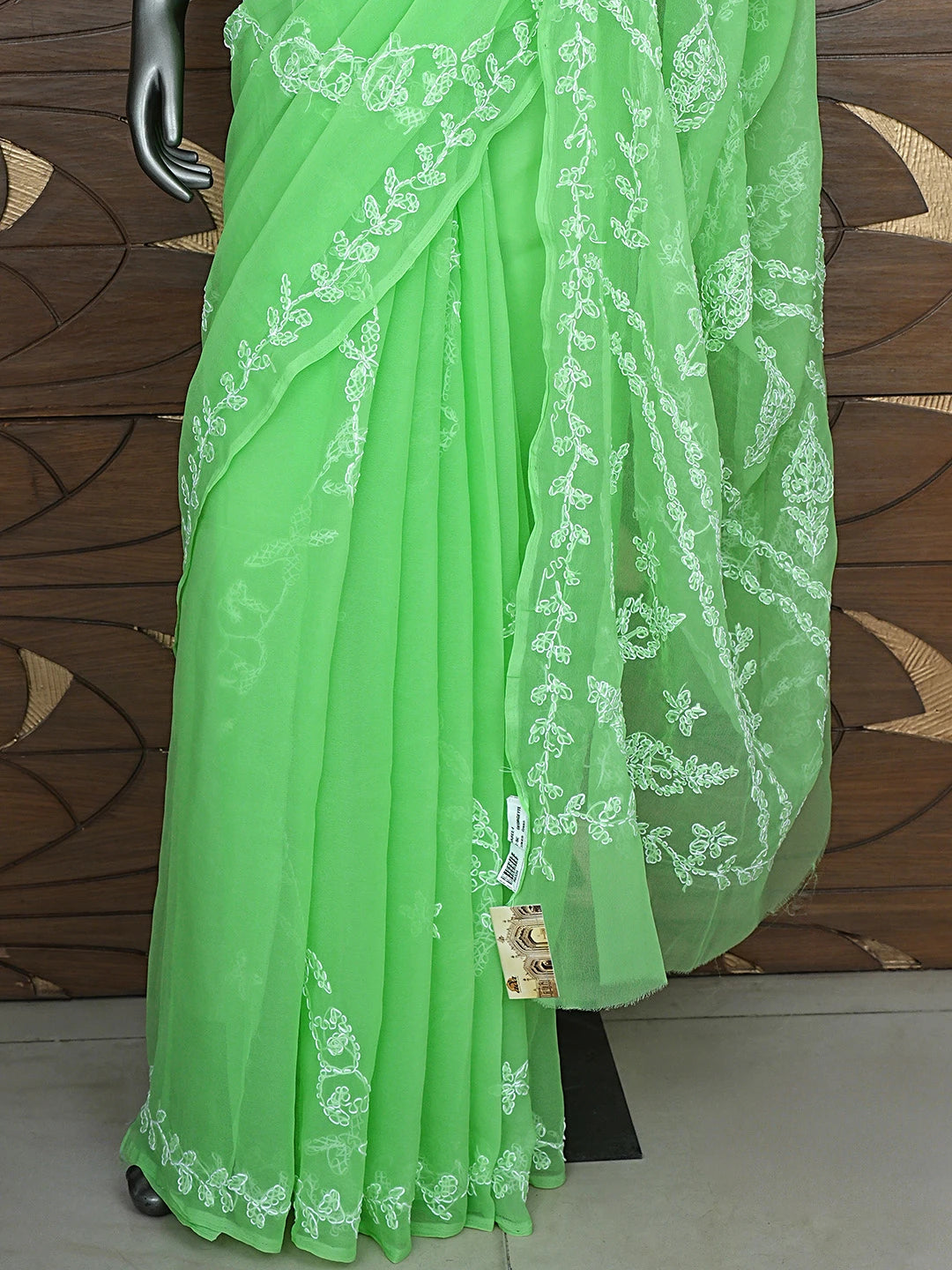 Ada Hand Embroidered Green Georgette Lucknowi Chikankari Saree and Blouse 01A916546