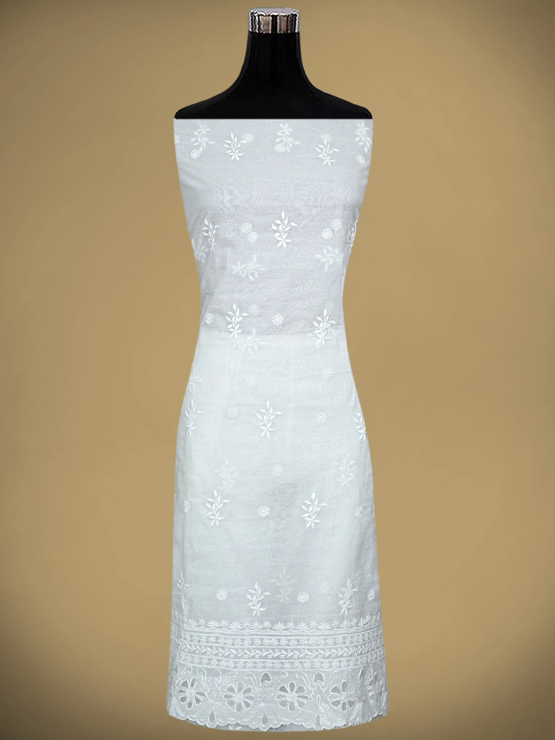 Ada Hand Embroidered White Chanderi Lucknowi Chikankari Unstitched Kurta Dupatta Set 01A417486