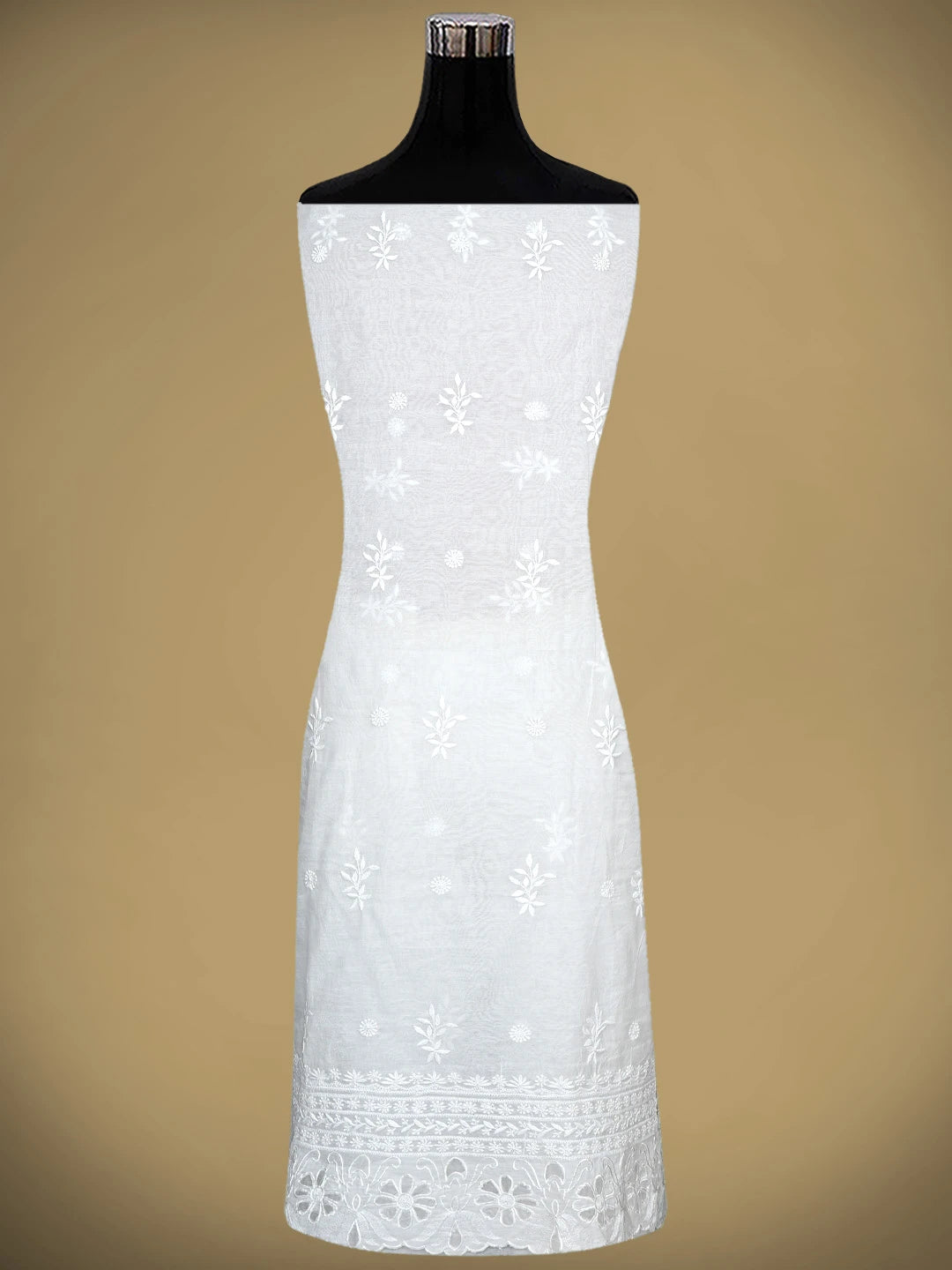 Ada Hand Embroidered White Chanderi Lucknowi Chikankari Unstitched Kurta Dupatta Set 01A417486