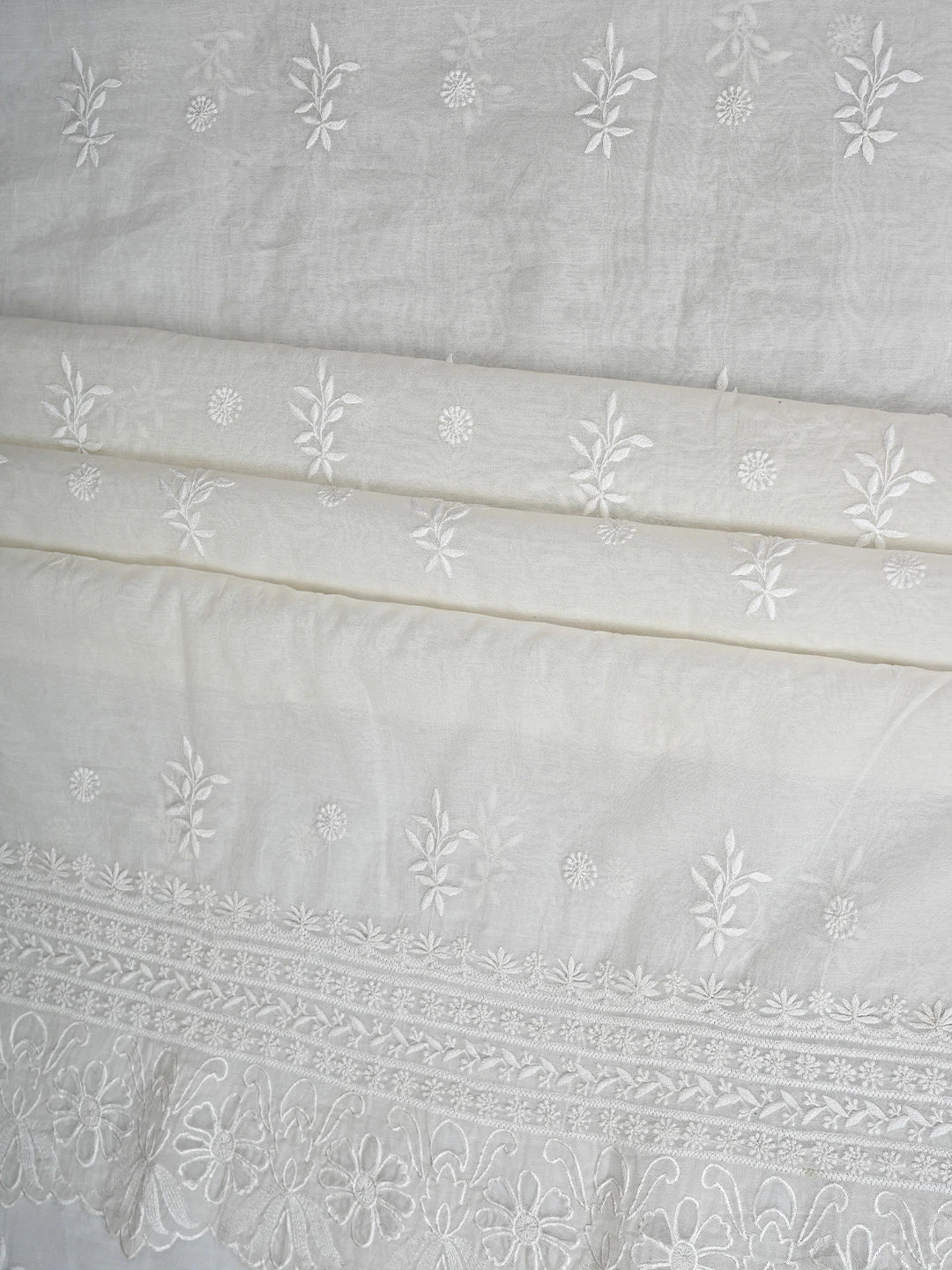 Ada Hand Embroidered White Chanderi Lucknowi Chikankari Unstitched Kurta Dupatta Set 01A417486