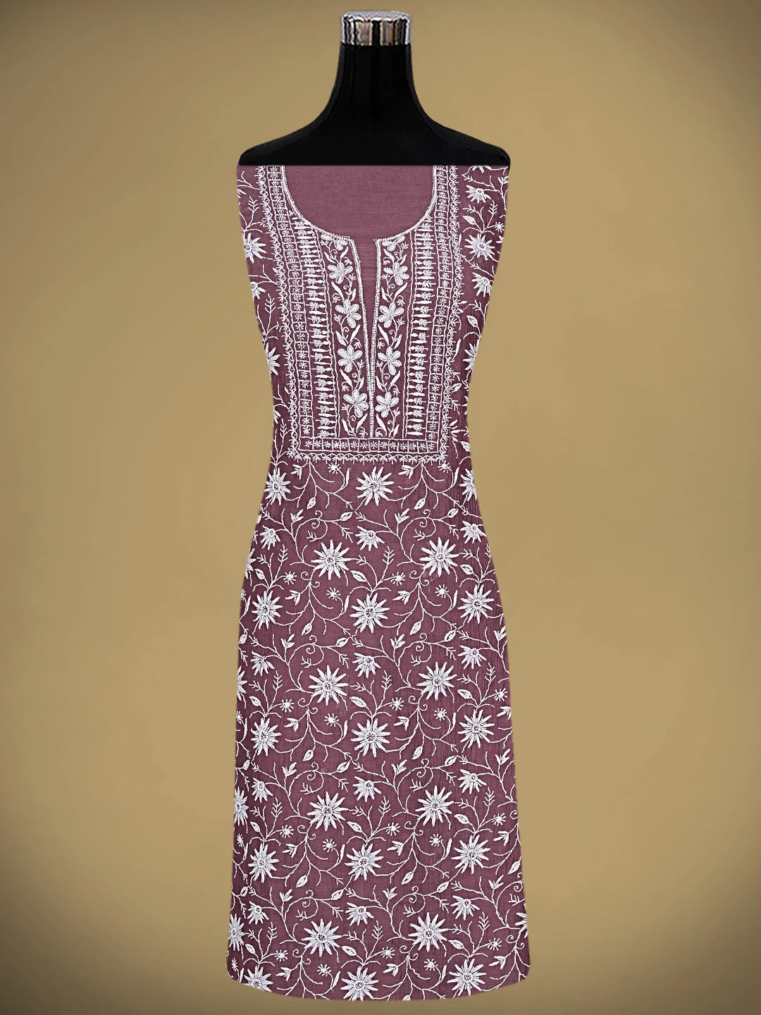 Ada Hand Embroidered Mauve Chanderi Lucknowi Chikankari Unstitched Kurta Dupatta Set With Cutdana Work 01A837849