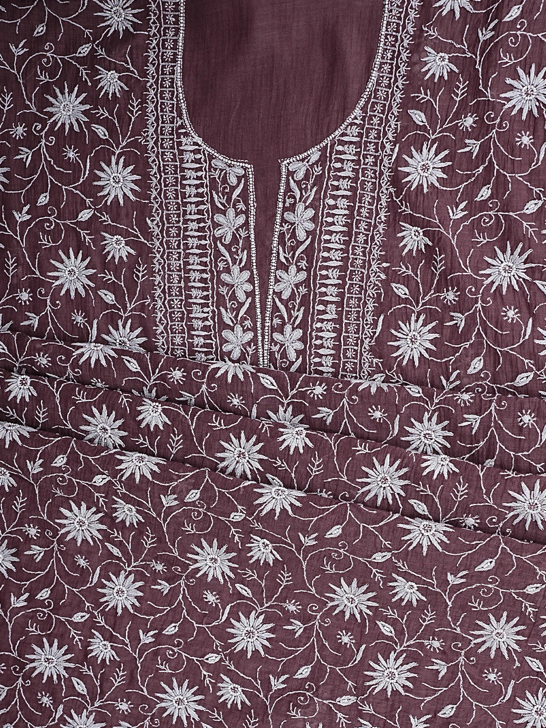 Ada Hand Embroidered Mauve Chanderi Lucknowi Chikankari Unstitched Kurta Dupatta Set With Cutdana Work 01A837849