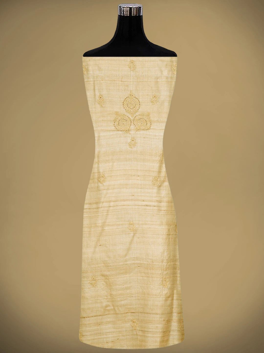 Ada Hand Embroidered Fawn Tusser Silk Lucknowi Chikankari Unstitched Kurta Dupatta Set 01A907311