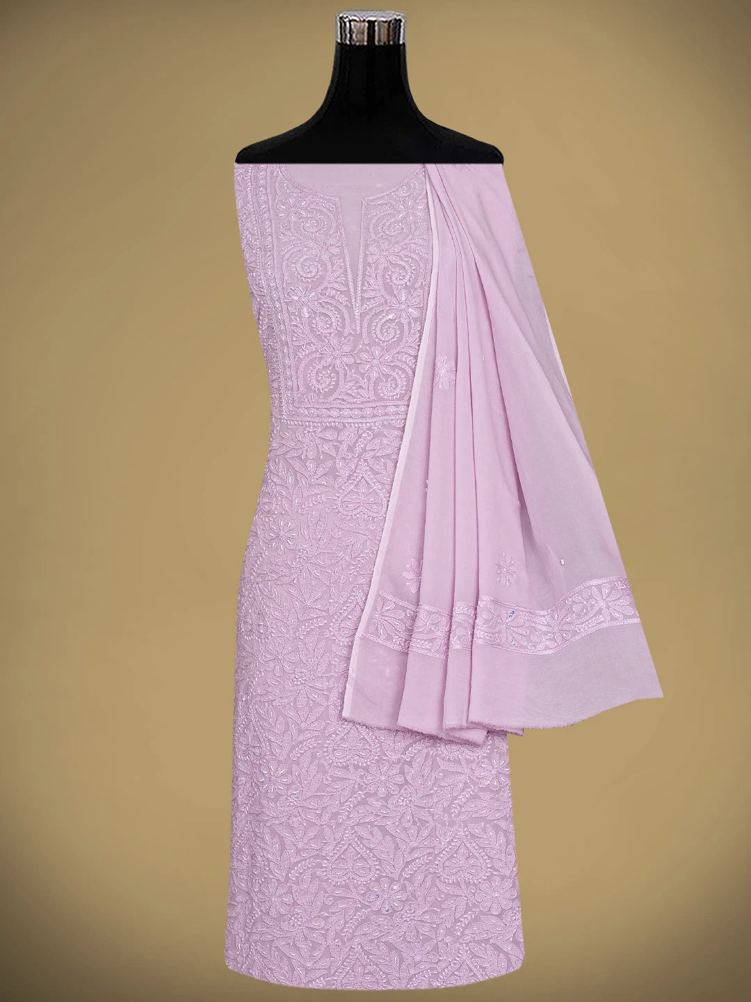 Ada Hand Embroidered Lavender Viscose Georgette Lucknowi Chikankari Unstitched Kurta Dupatta Set With Cutdana Work 01A893845