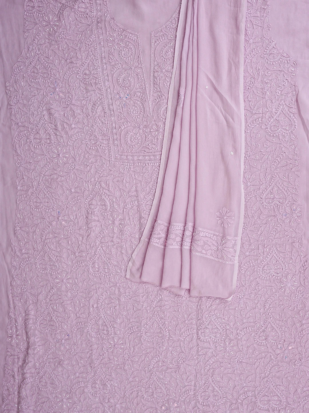 Ada Hand Embroidered Lavender Viscose Georgette Lucknowi Chikankari Unstitched Kurta Dupatta Set With Cutdana Work 01A893845