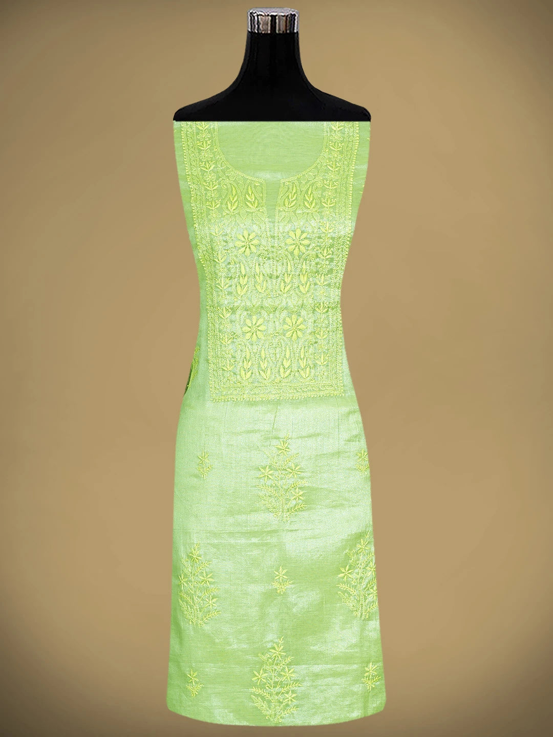 Ada Hand Embroidered Pista Green Tissue Lucknowi Chikankari Kurta Dupatta Set 01A901630