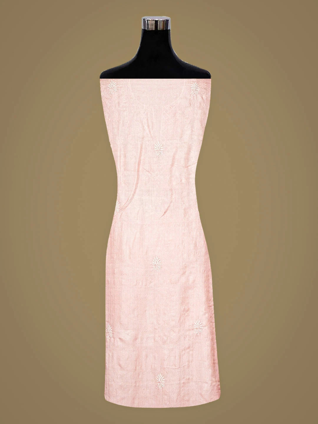 Ada Hand Embroidered  Pink Silk Lucknowi Chikankari Unstitched Kurta Dupatta Set 01A891035