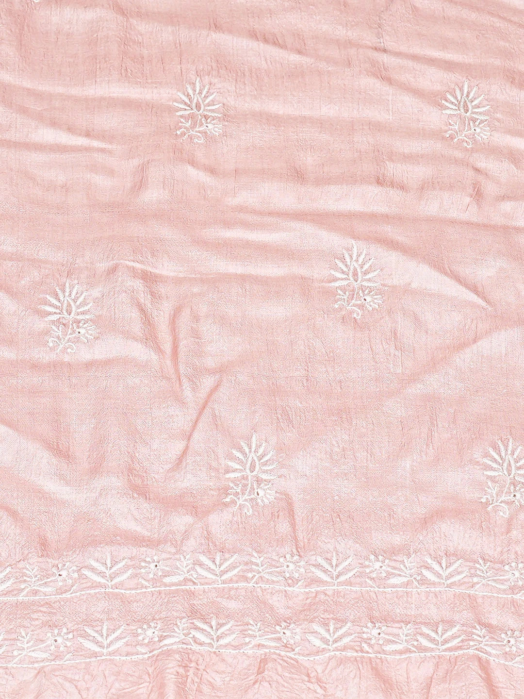 Ada Hand Embroidered  Pink Silk Lucknowi Chikankari Unstitched Kurta Dupatta Set 01A891035