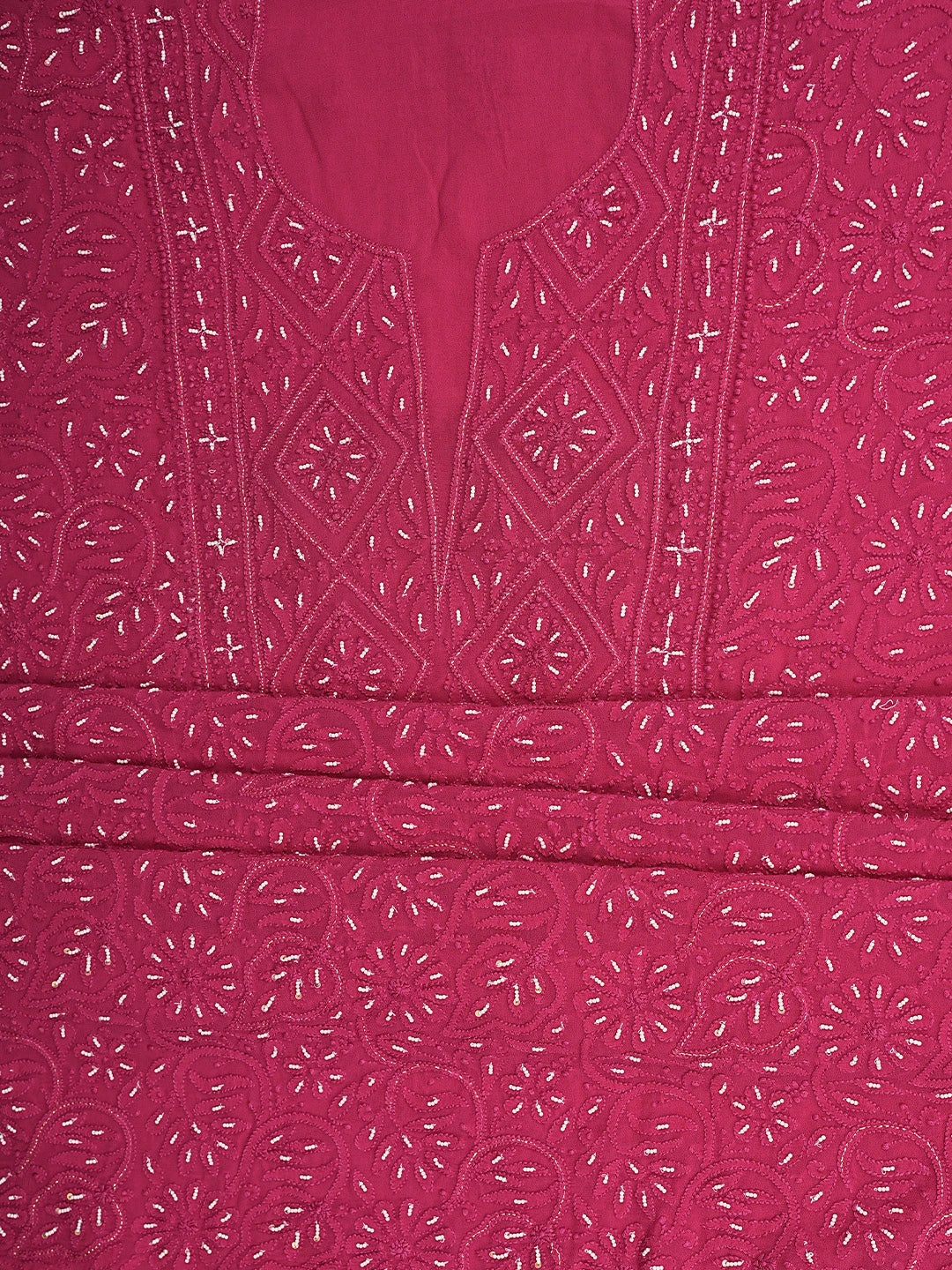 Ada Hand Embroidered Magenta Viscose Georgette Lucknowi Chikankari Unstitched Kurta Dupatta Set With Pearl Work 01A893621