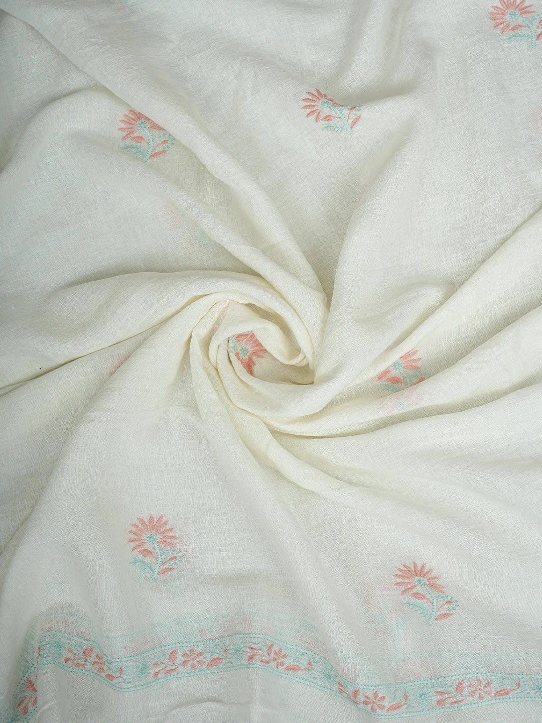 Ada Hand Embroidered White Cornsilk Linen Lucknowi Chikankari Unstitched Kurta Dupatta Set 01A917366