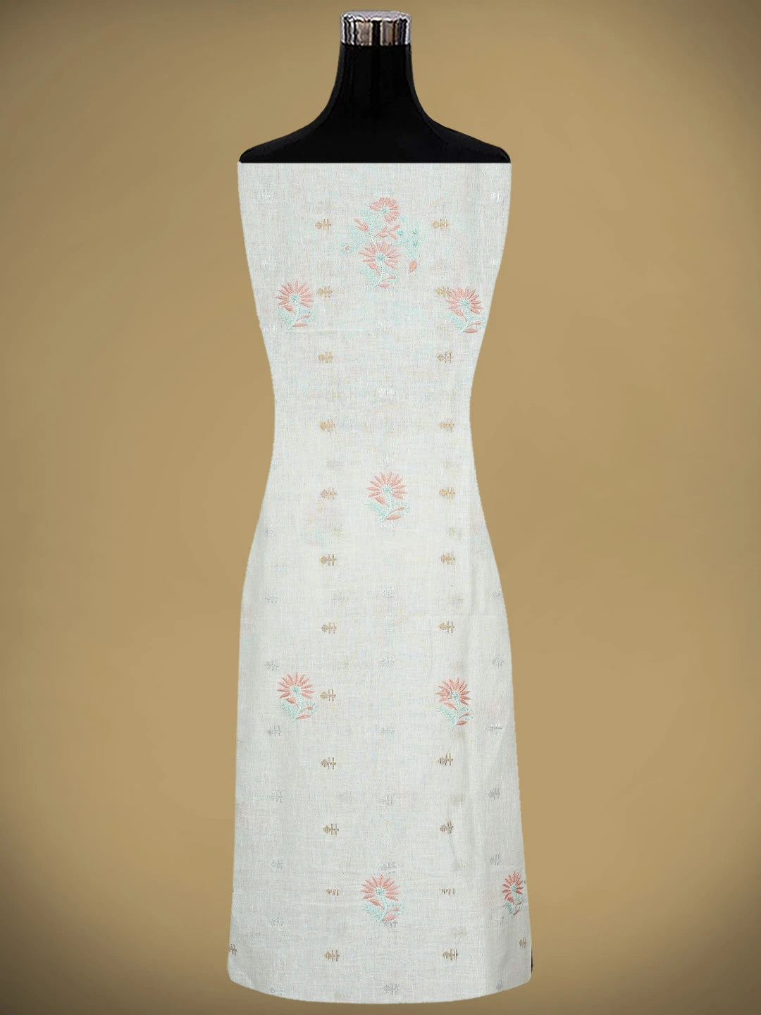 Ada Hand Embroidered White Cornsilk Linen Lucknowi Chikankari Unstitched Kurta Dupatta Set 01A917366