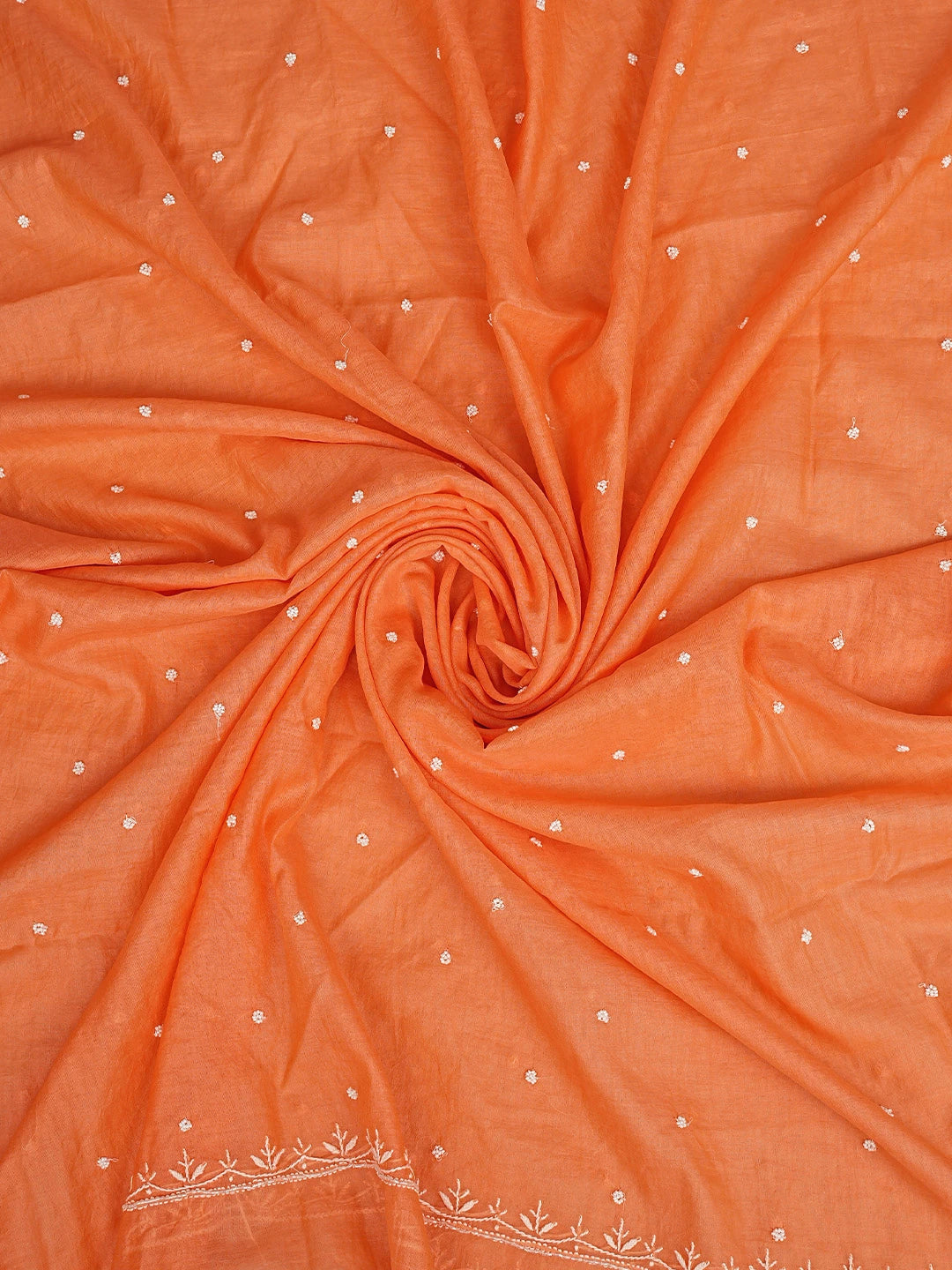 Ada Hand Embroidered Orange Chanderi Lucknowi Chikankari Unstitched Kurta Dupatta Set With Cutdana Work 01A911088