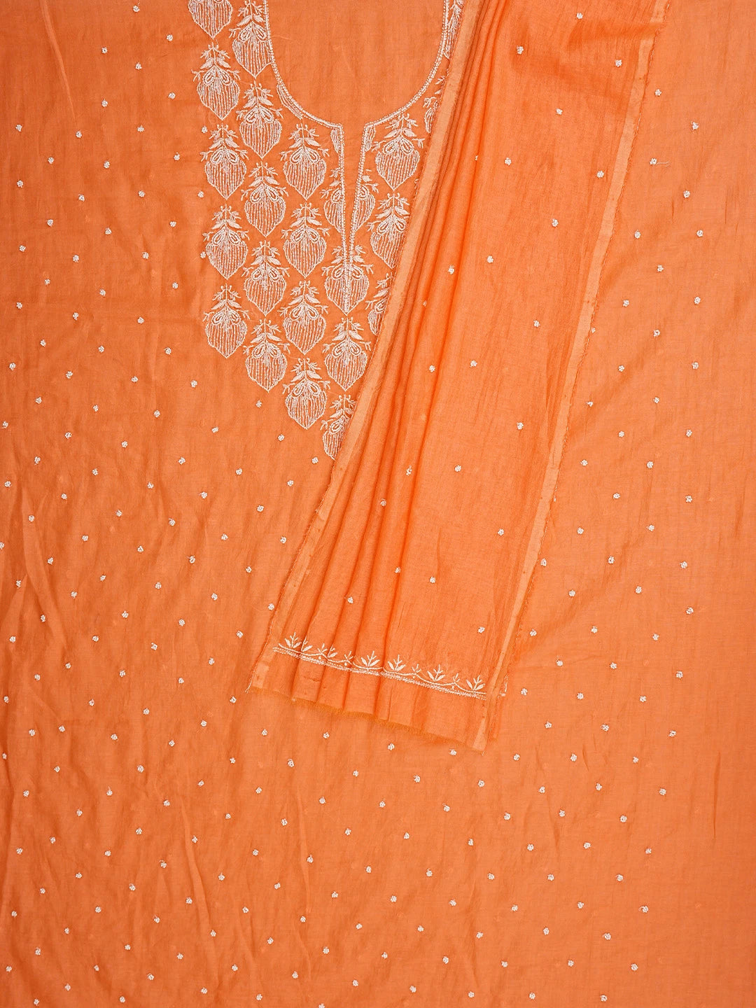 Ada Hand Embroidered Orange Chanderi Lucknowi Chikankari Unstitched Kurta Dupatta Set With Cutdana Work 01A911088