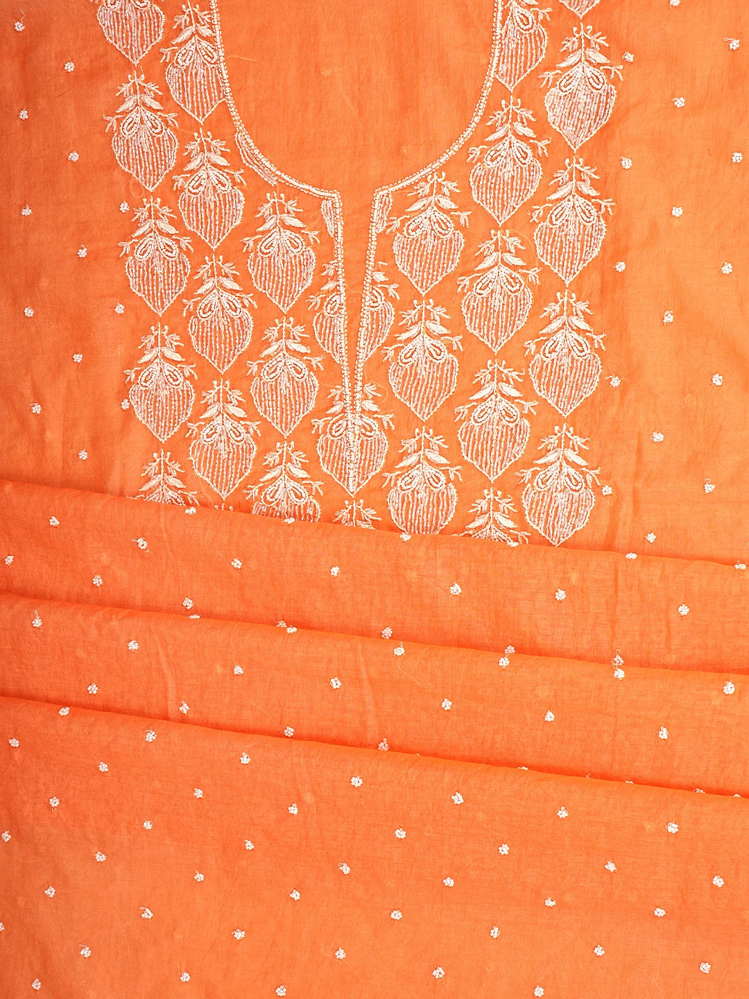 Ada Hand Embroidered Orange Chanderi Lucknowi Chikankari Unstitched Kurta Dupatta Set With Cutdana Work 01A911088