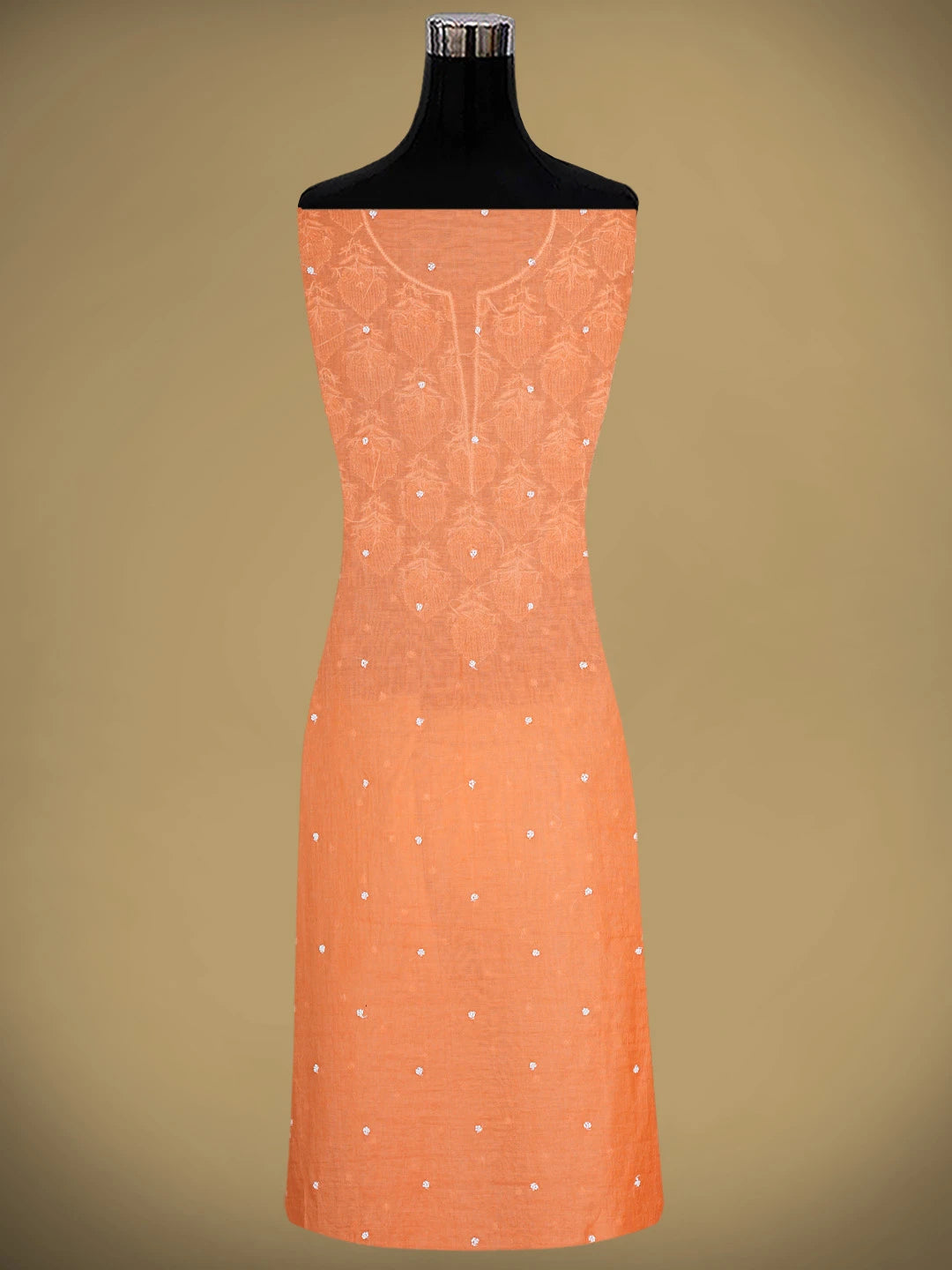 Ada Hand Embroidered Orange Chanderi Lucknowi Chikankari Unstitched Kurta Dupatta Set With Cutdana Work 01A911088