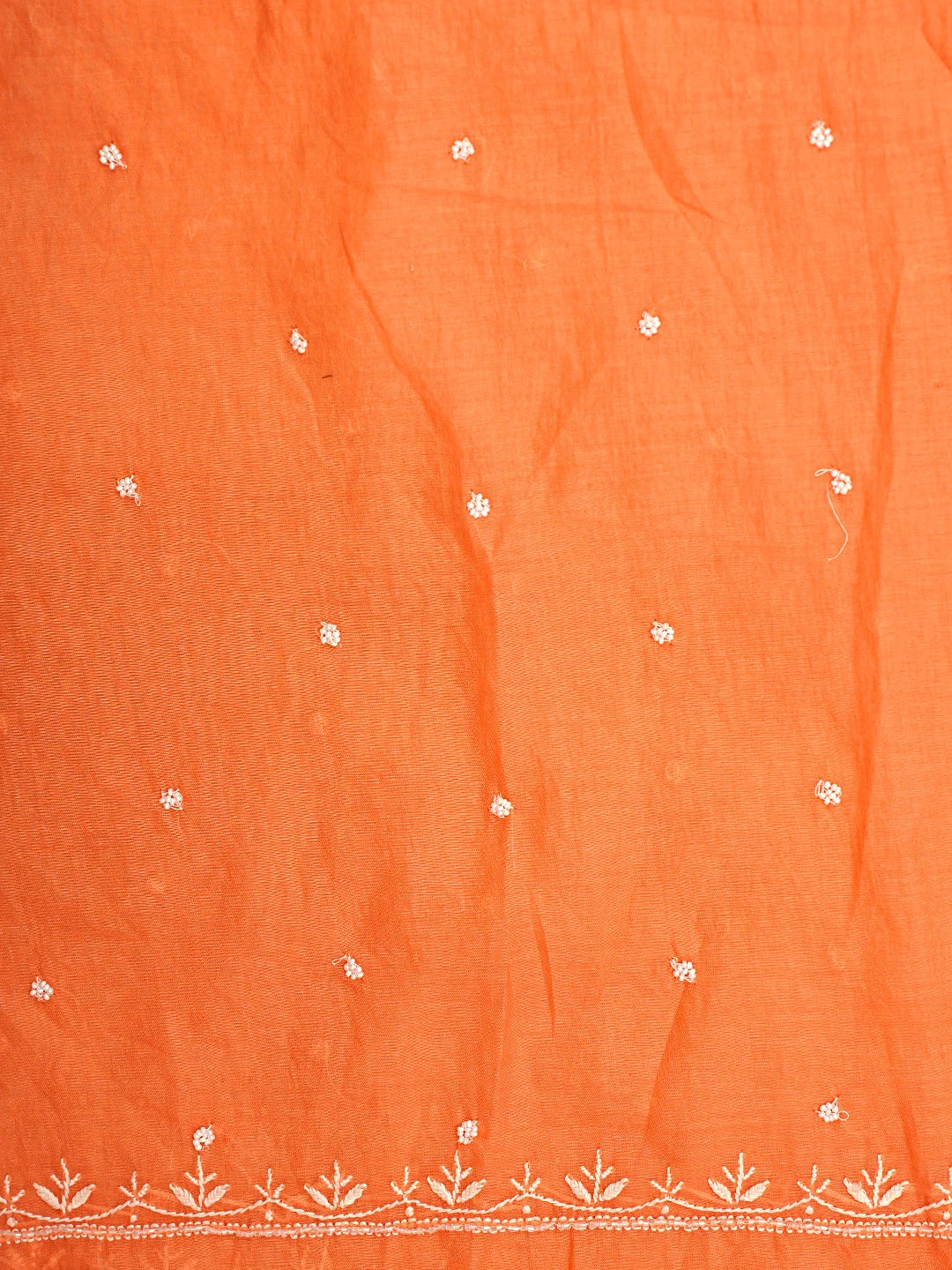 Ada Hand Embroidered Orange Chanderi Lucknowi Chikankari Unstitched Kurta Dupatta Set With Cutdana Work 01A911088