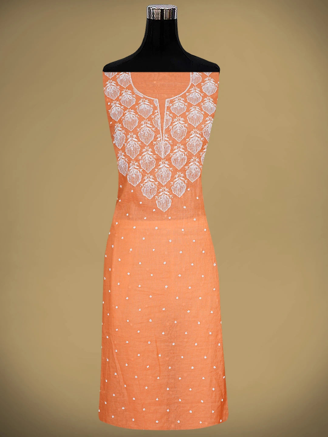 Ada Hand Embroidered Orange Chanderi Lucknowi Chikankari Unstitched Kurta Dupatta Set With Cutdana Work 01A911088