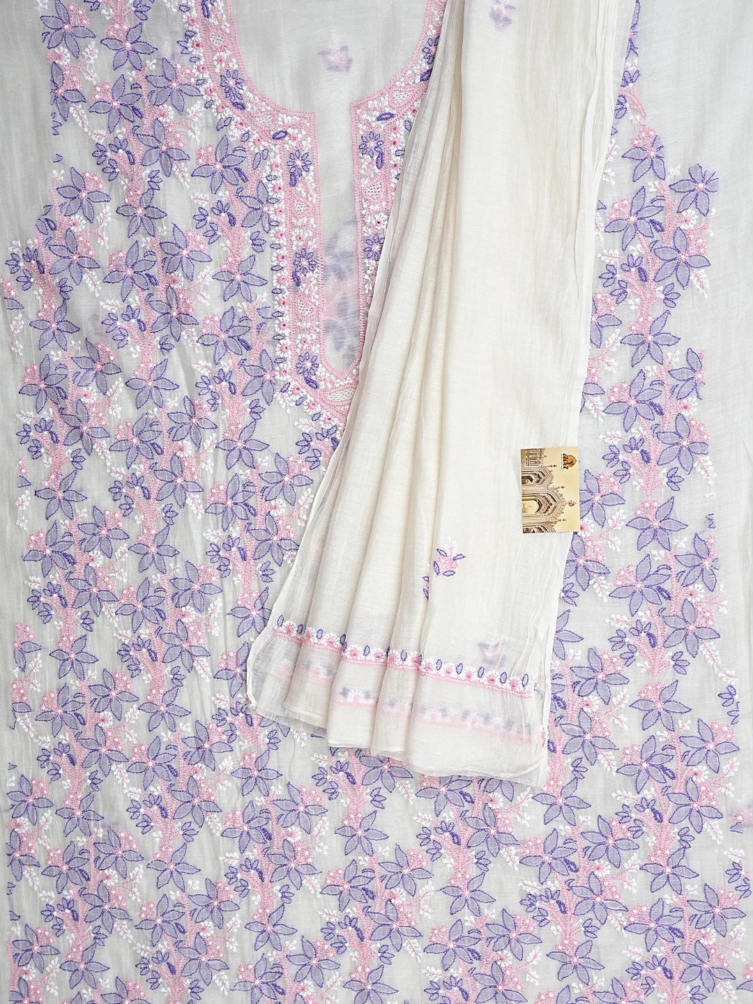 Ada Hand Embroidered White Cornsilk Chanderi Lucknowi Chikankari Kurta Dupatta Set 01A903865
