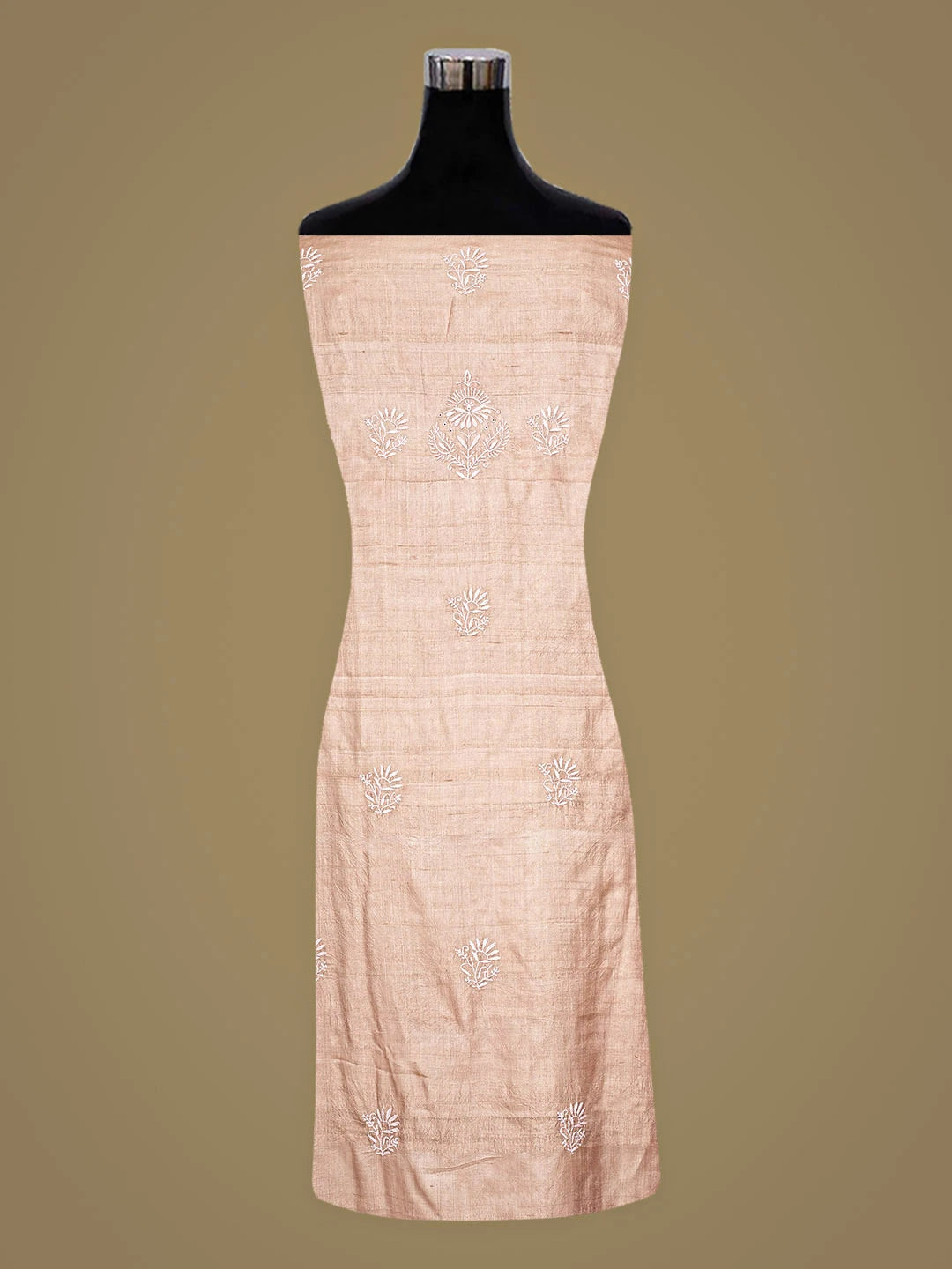 Ada Hand Embroidered Light Fawn Tussar Silk Lucknowi Chikankari Unstitched Kurta Dupatta Set 01A786812