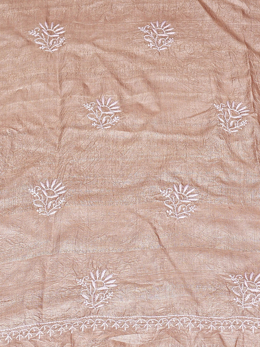 Ada Hand Embroidered Light Fawn Tussar Silk Lucknowi Chikankari Unstitched Kurta Dupatta Set 01A786812