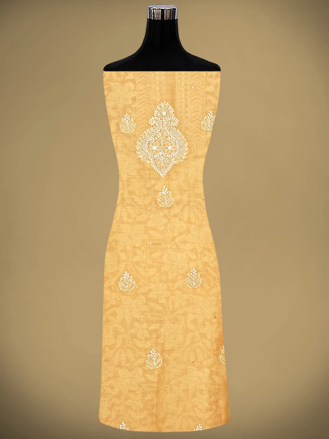 Ada Hand Embroidered Peach Chanderi Lucknowi Chikankari Unstitched Kurta Dupatta Set With Pearl Work 01A525362