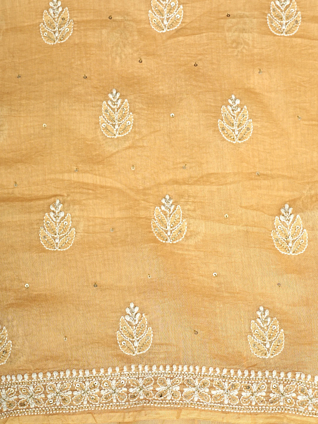 Ada Hand Embroidered Peach Chanderi Lucknowi Chikankari Unstitched Kurta Dupatta Set With Pearl Work 01A525362