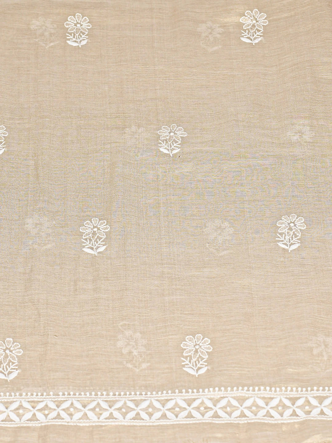 Ada Hand Embroidered Fawn Tissue Lucknowi Chikankari Unstitched Kurta Dupatta Set 01A912342