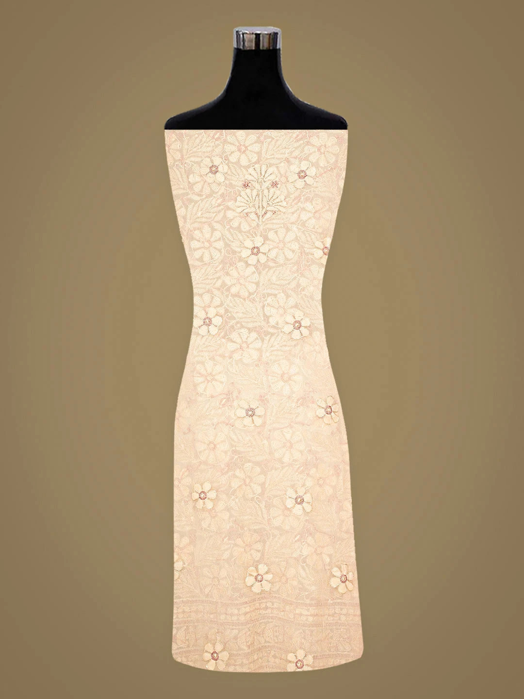 Ada Hand Embroidered Light Peach Georgette Lucknowi Chikankari Unstitched Suit Piece 01A884050