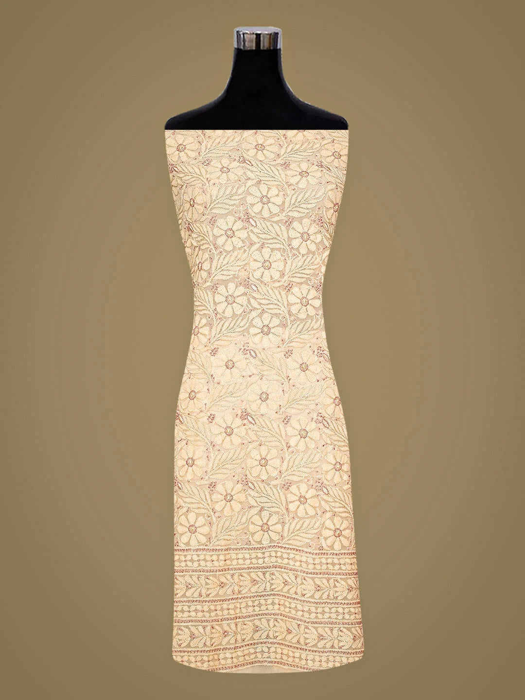 Ada Hand Embroidered Light Peach Georgette Lucknowi Chikankari Unstitched Suit Piece 01A884050