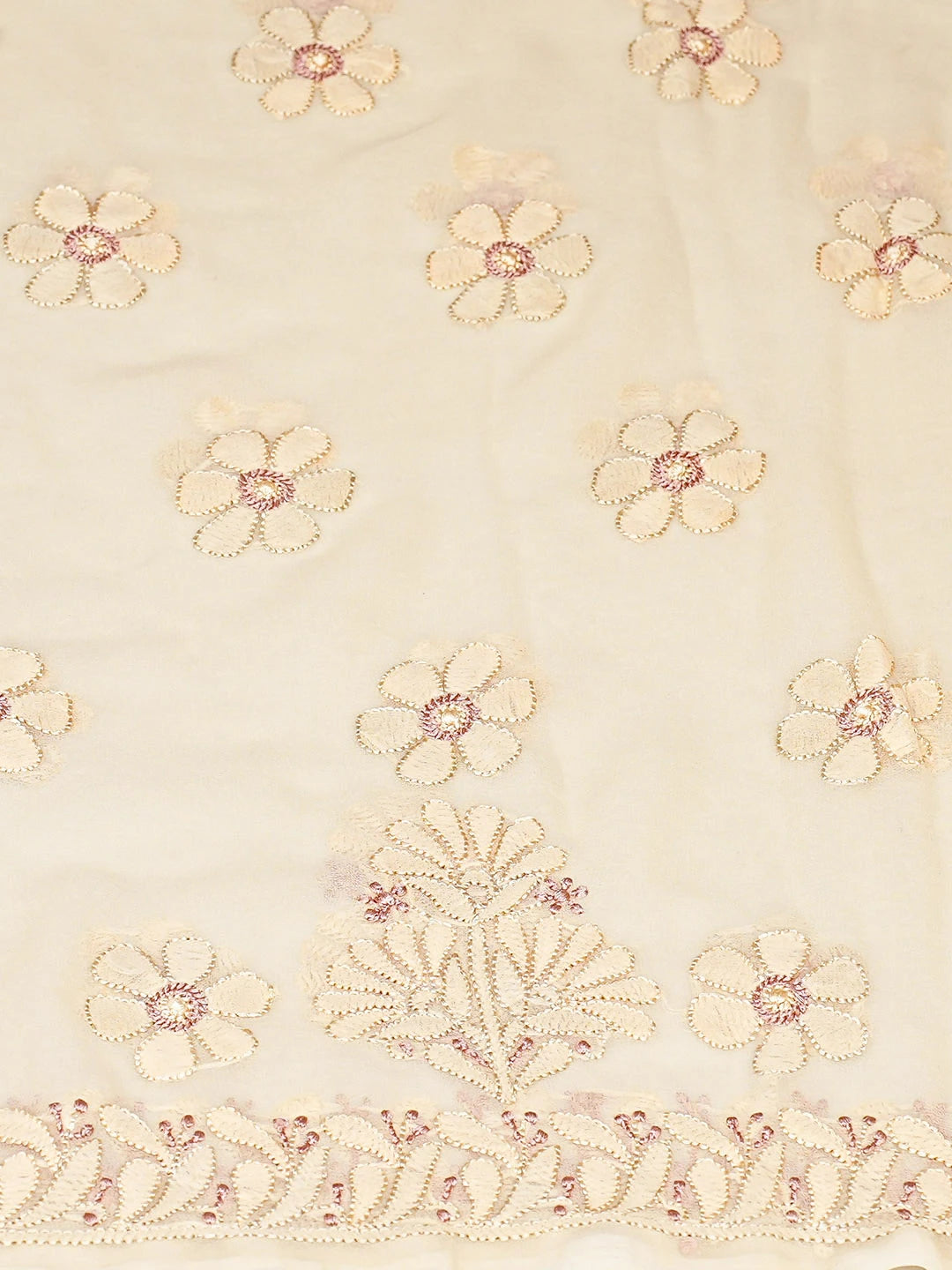 Ada Hand Embroidered Light Peach Georgette Lucknowi Chikankari Unstitched Suit Piece 01A884050