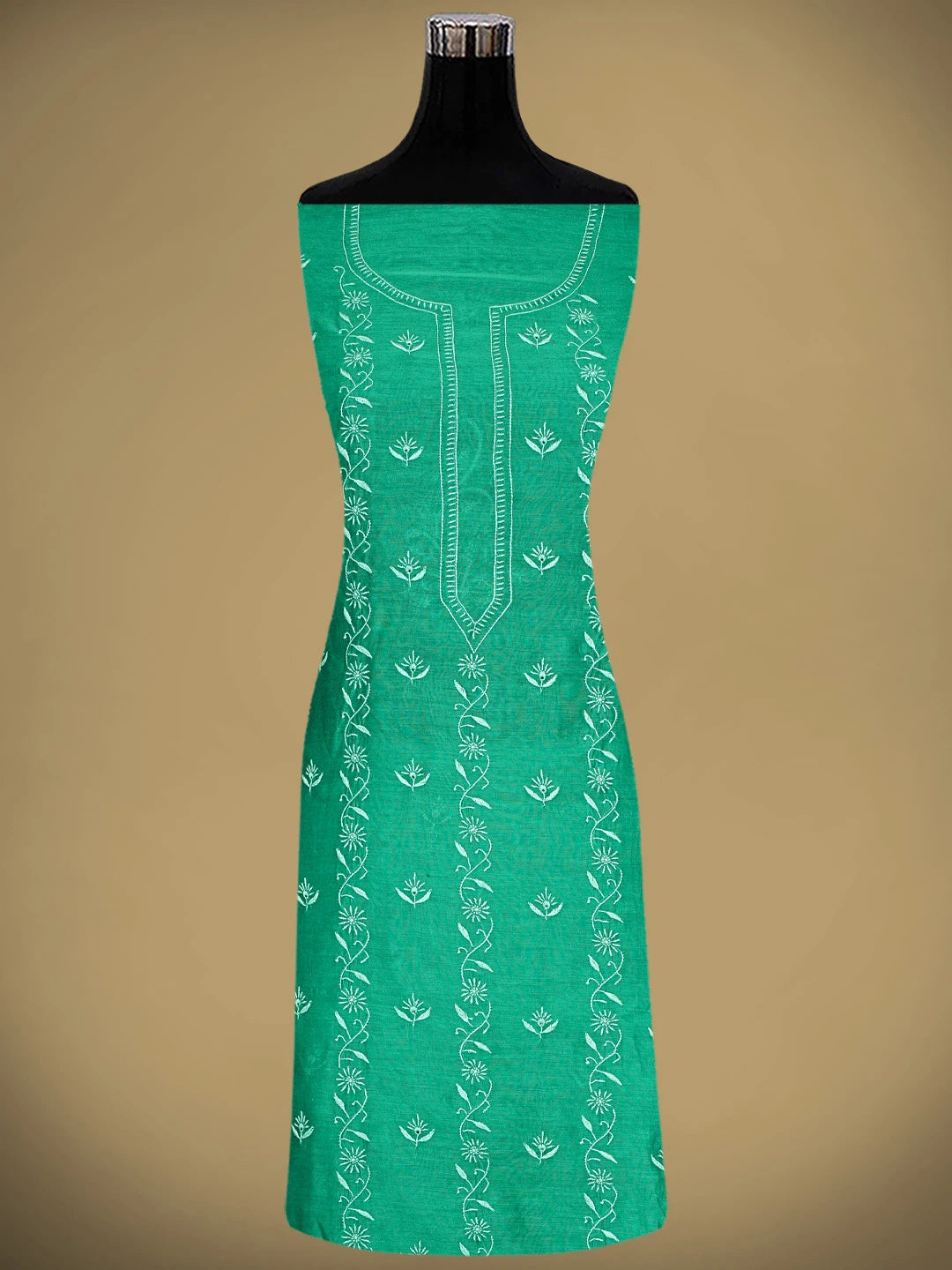 Ada Hand Embroidered Rama Green Chanderi Lucknowi Chikankari Kurta Dupatta Set 01A907310