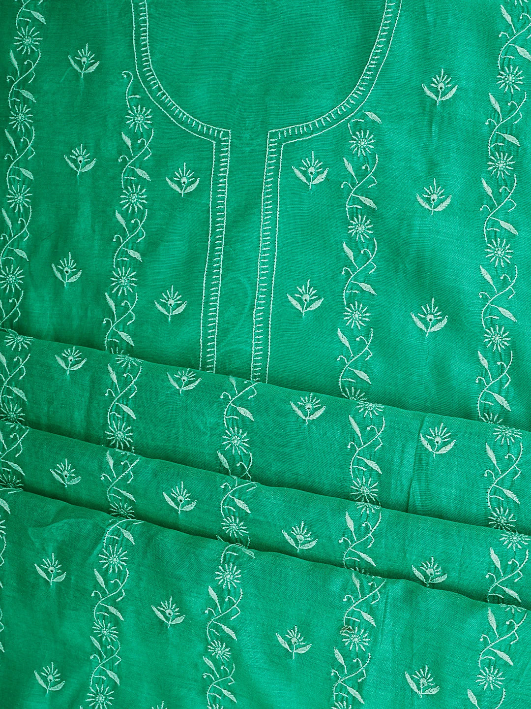 Ada Hand Embroidered Rama Green Chanderi Lucknowi Chikankari Kurta Dupatta Set 01A907310
