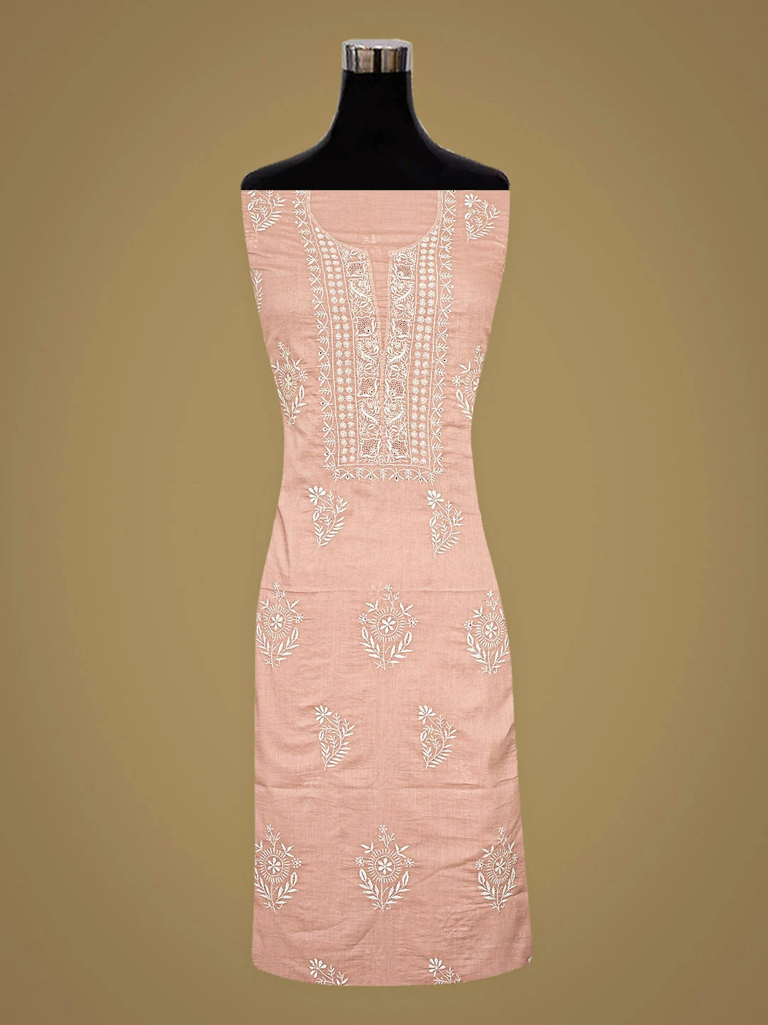 Ada Hand Embroidered Dusty Pink Cotton Lucknowi Chikankari Unstitched Kurta Dupatta Set 01A426527