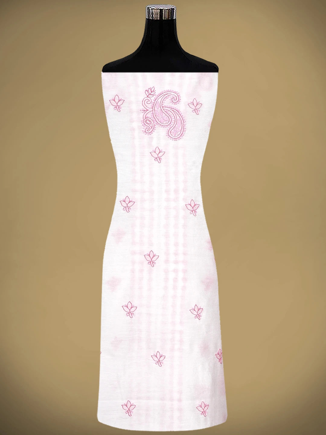 Ada Hand Embroidered White Chanderi Lucknowi Chikankari Unstitched Kurta Dupatta Set 01A904778