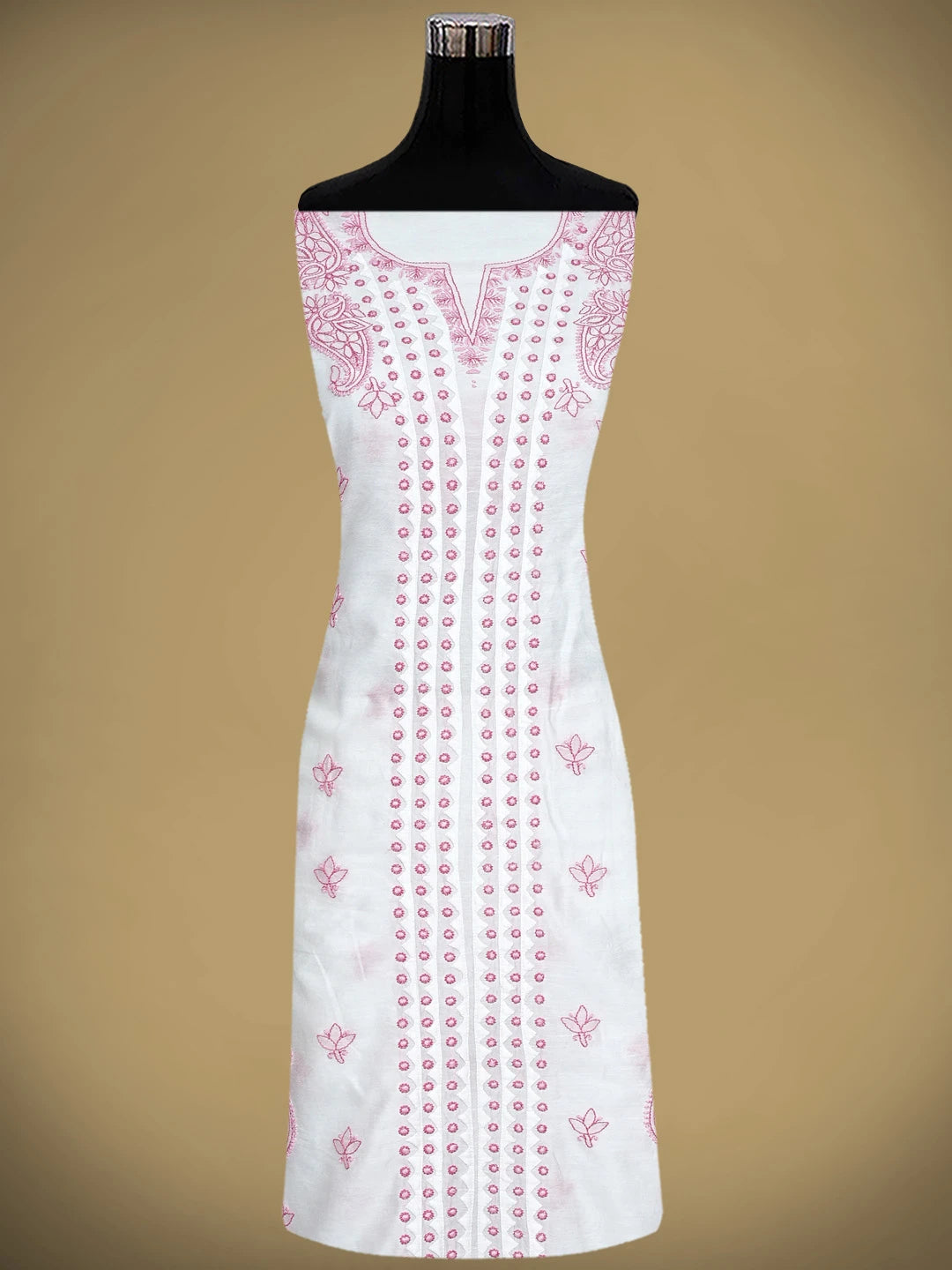 Ada Hand Embroidered White Chanderi Lucknowi Chikankari Unstitched Kurta Dupatta Set 01A904778